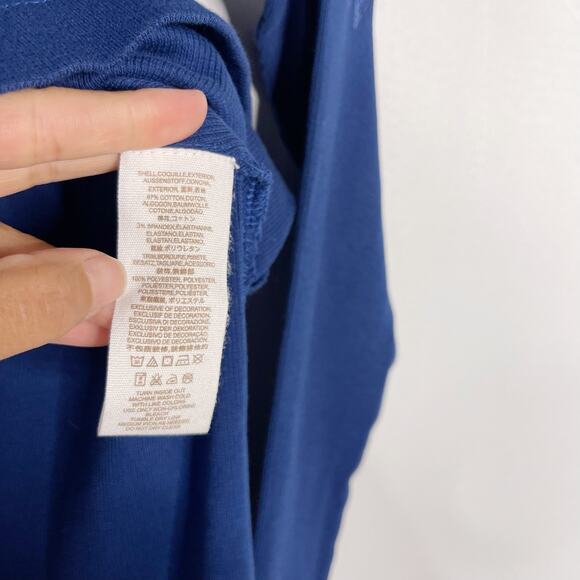 New Free People XS Blue Daniella Lace Top Long Sleeve Ribbed Swingy Side Split - Picture 8 of 11